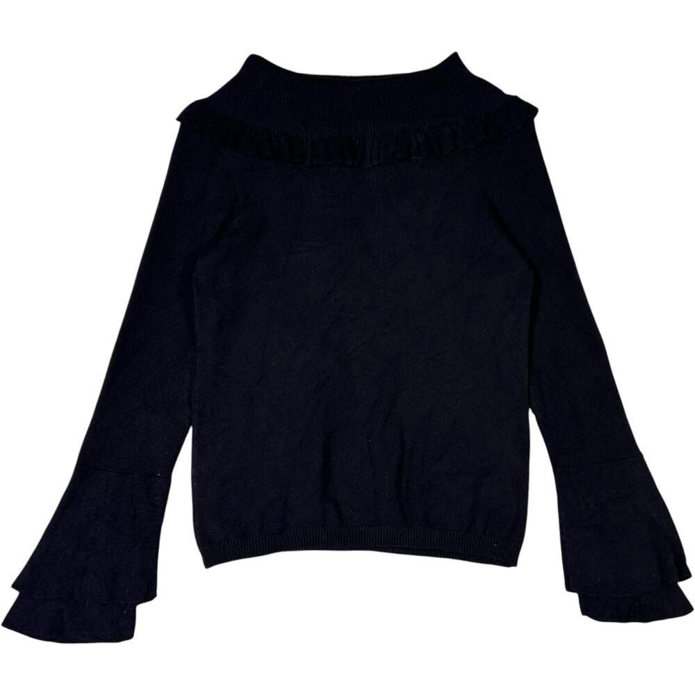 Joseph A Black Sweater Boat Neck w/ Ruffle Bell Sleeve Women's S Office Siren